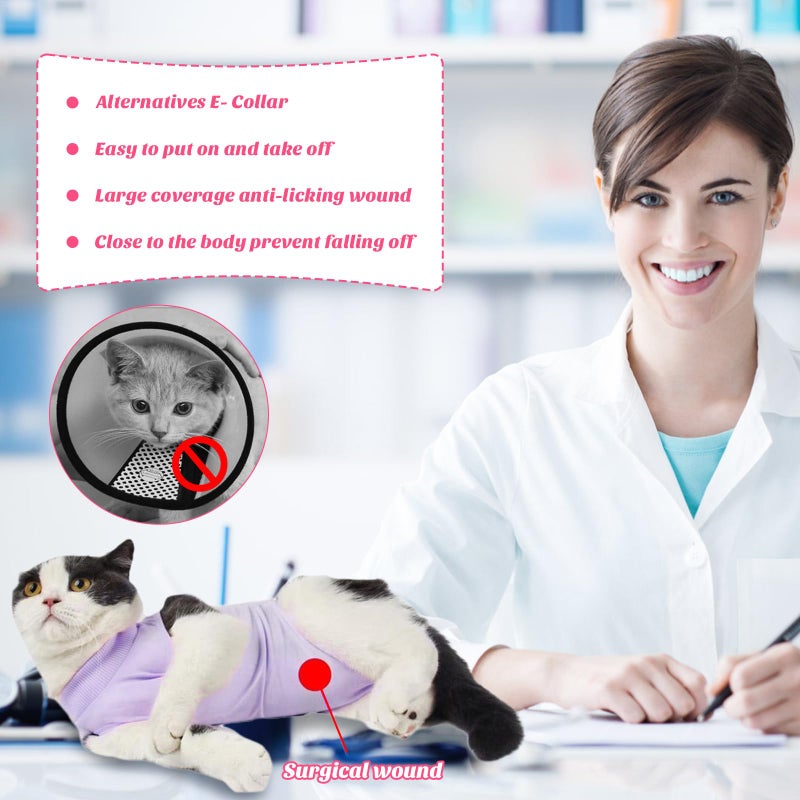 Coppthinktu Cat Recovery Suit for Abdominal Wounds or Skin Diseases, Cat Onesie for Cats After Surgery Female Kitten Recovery Suit, Breathable E-Collar Alternative for Cats After Spay Anti Licking Wounds - Image 2